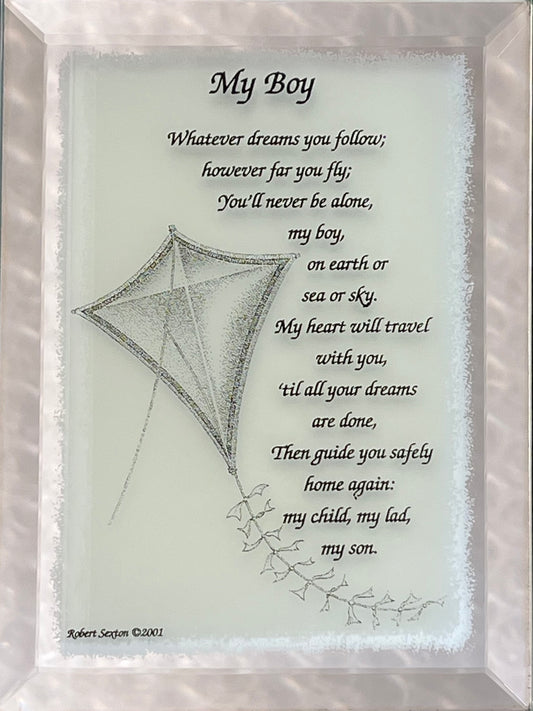 Framed artwork with a kite illustration and quote on a light background