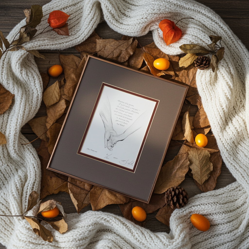The Promise autumn wedding gift art with fall decorations