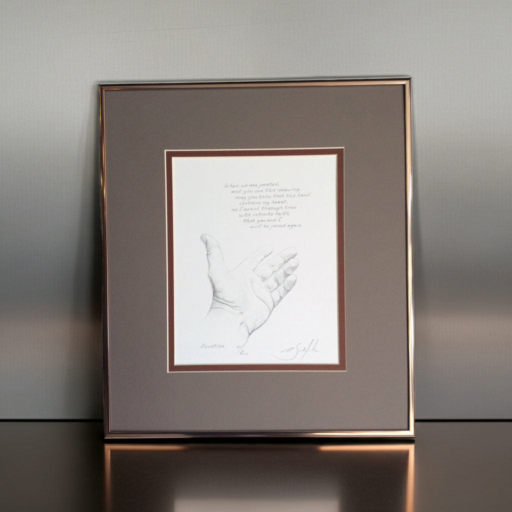 Framed artwork on a plain background
