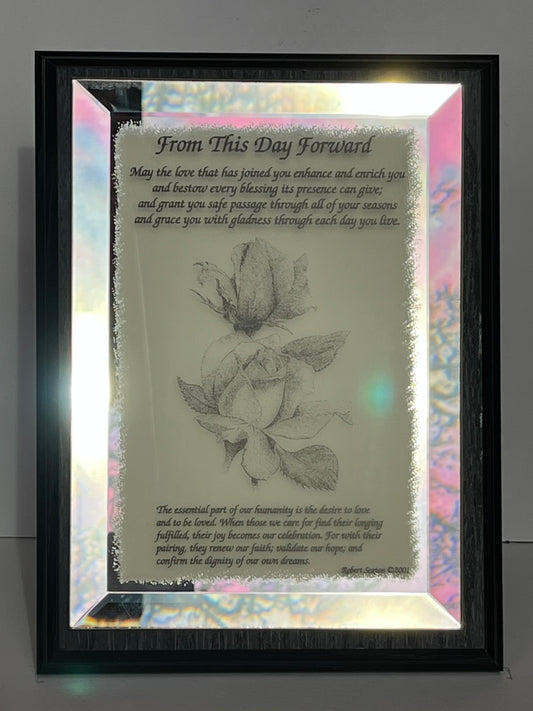 Decorative plaque with floral design and inspirational text 