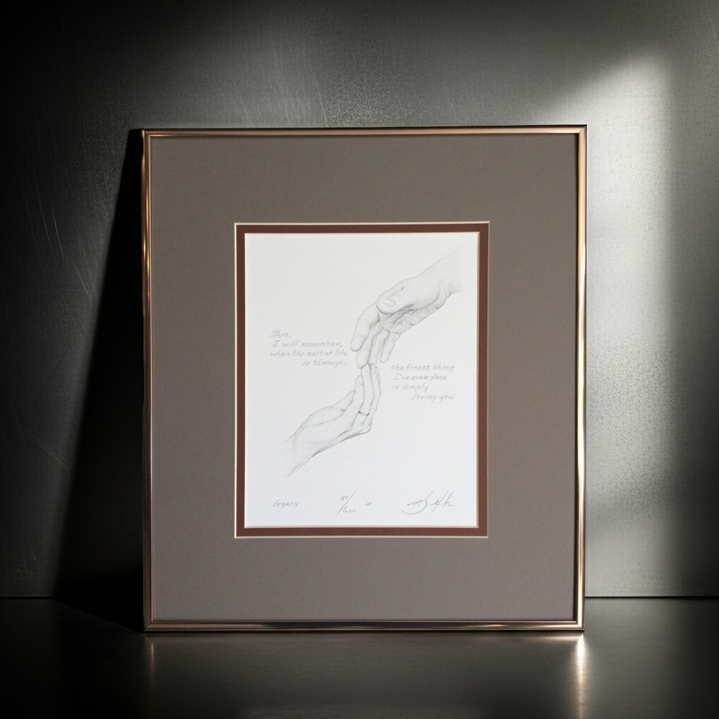 Framed artwork with a dark background